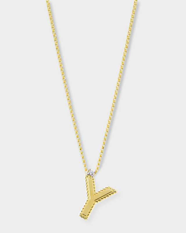 Princess 18K Yellow Gold Diamond Initial Necklace, Y